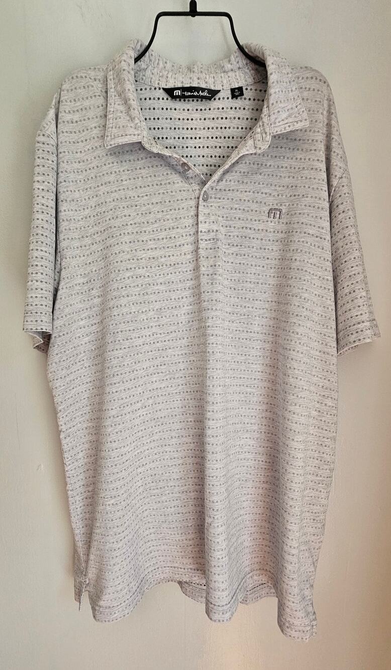 Travis Mathew Mens Polo Shirt Striped Short Sleeve Golf Gray White Sz XL
